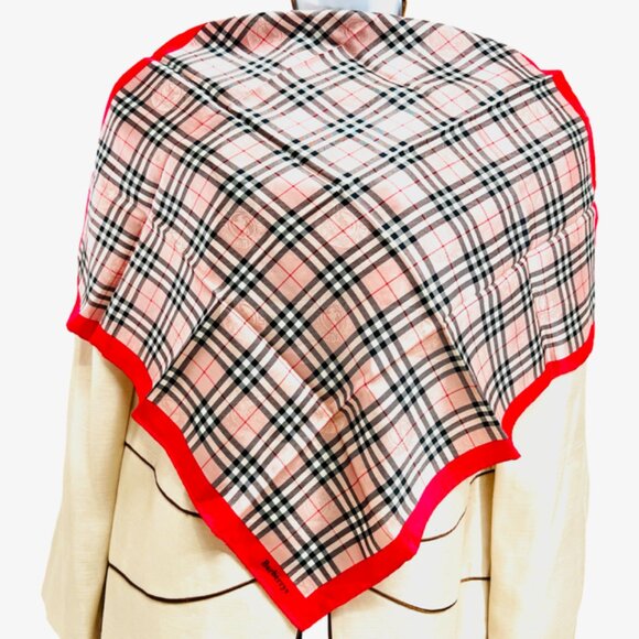 New Unused Burberrys Miniscarf 23"x23",  Silk Pink red glay black nova check(65 - Picture 1 of 10